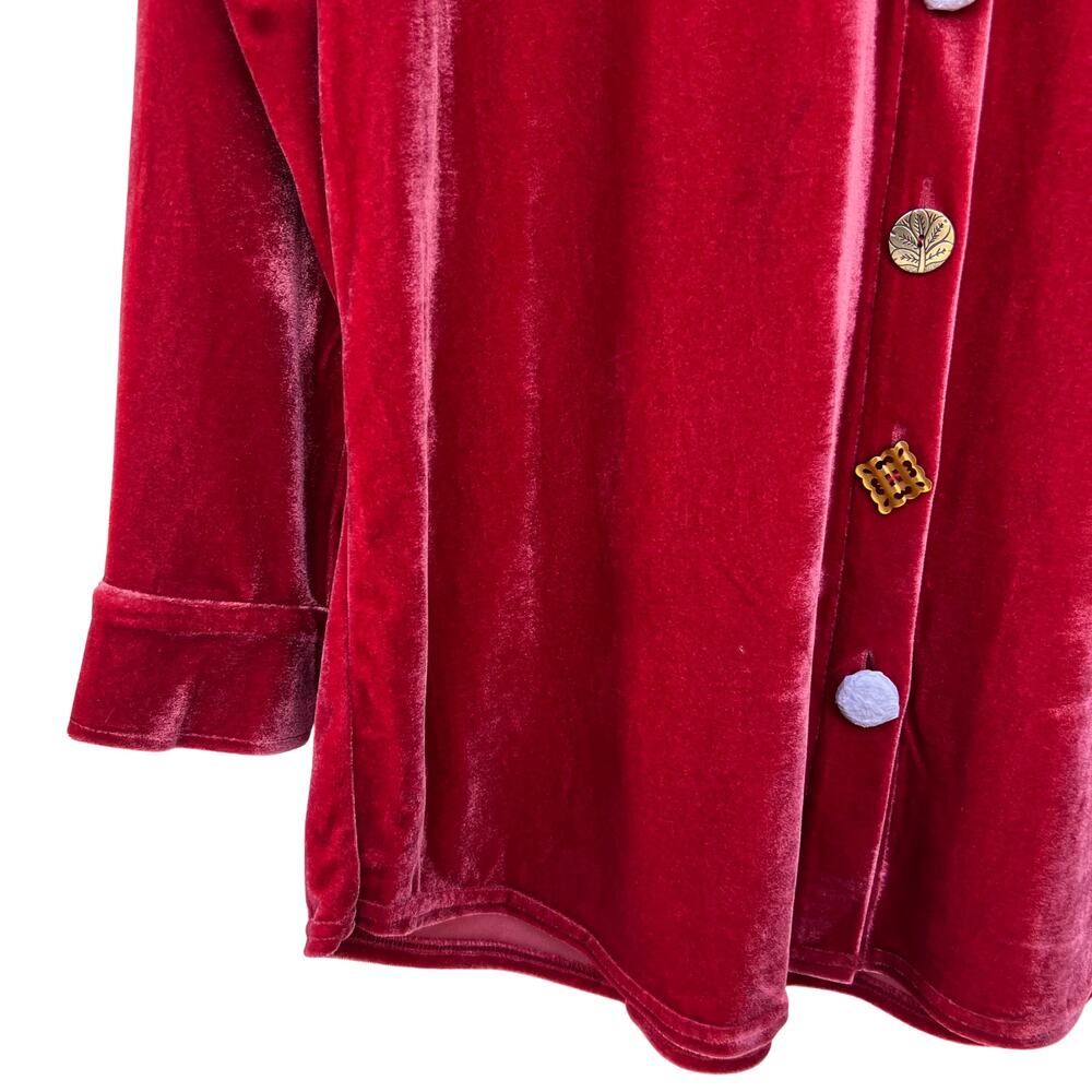 NWOT Soft Surroundings Red Velvet Button-Up Shirt Mixed Buttons Long Sleeve M - Picture 8 of 11